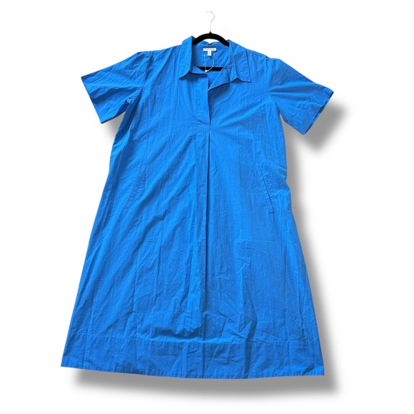 Eileen Fisher Blue Organic Cotton Collared Midi Shirt Dress L/G - Picture 9 of 9